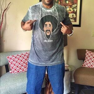 Acid wash styled graphic men tee 2XL afro & beard